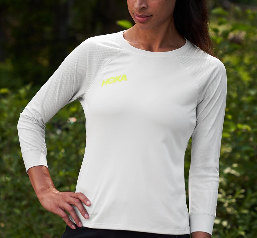 Hoka Australia One One Performance 3/4 Sleeve - Womens Tops White - WZIFA-4795